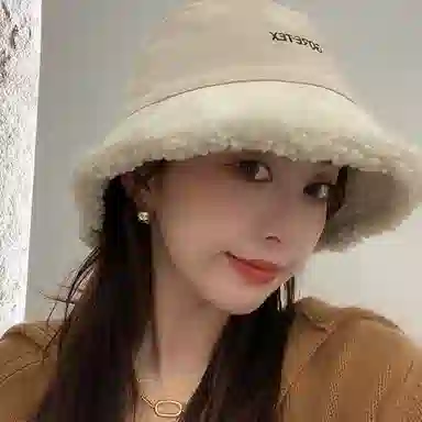 优幽兰 双面毛茸茸韩版显脸小防风防寒保暖高级感 聚酯纤维 渔夫帽 女款