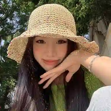 优幽兰 韩版甜美彩虹编织草帽大帽檐显脸小防紫外线遮阳帽镂空透气太阳帽海边度假拍照打卡沙滩帽潮 纤维素材料 防晒帽 女款