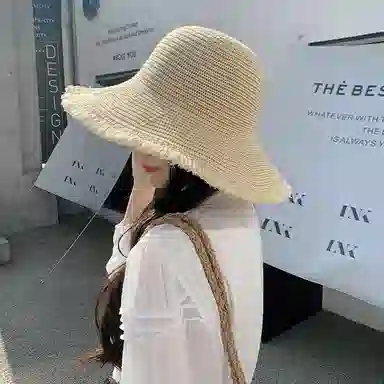 优幽兰 潮流草帽海边沙滩遮阳法式慵懒风防紫外线户外旅行推荐 聚酯纤维 防晒帽 女款