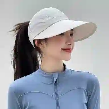 优幽兰 加大帽檐显脸小遮阳帽韩版字母刺绣纯色防紫外线太阳帽户外运动透气空顶帽可扎马尾 聚酯纤维 防晒帽 女款