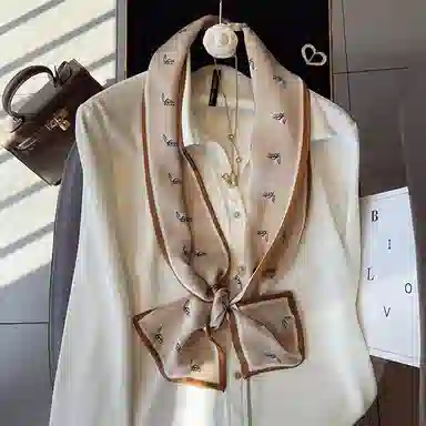 优幽兰 清新淡雅通用搭配衬衫小马图案护颈气质优雅宫廷风高级感穿搭 真丝丝巾围巾纱巾发带飘带 女款