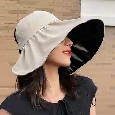 优幽兰 休闲黑胶韩版大头围显脸小旅游沙滩实用防紫外线开车骑车时髦高级感 聚酯纤维 防晒帽 女款