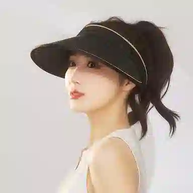 优幽兰 大檐便携可卷户外骑车黑胶防紫外线休闲 草编 防晒帽 女款