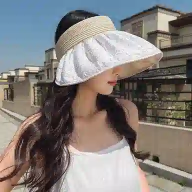 优幽兰 帽檐防紫外线法式慵懒风温柔甜美小清新户外双面可戴 聚酯纤维 防晒帽 女款