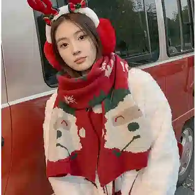 优幽兰 设计感大脸老人图案保暖针织加厚护脖子防风防寒百搭时尚 绒线围巾 女款