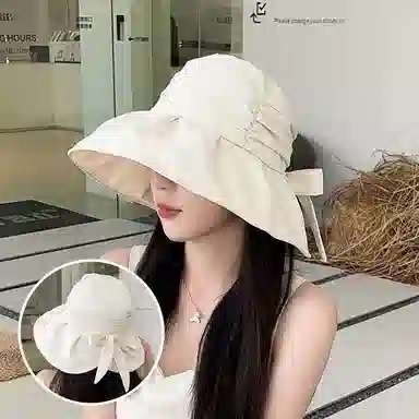 优幽兰 大脸休闲百搭户外防紫外线小众设计感褶皱轻熟薄款春夏新款 聚酯纤维 防晒帽 男女同款情侣款