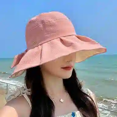 优幽兰 休闲大头围太阳帽时尚韩版遮阳帽显脸小沙滩帽防紫外线旅游实用骑车气质减龄 韩系穿搭 棉 渔夫帽 女款