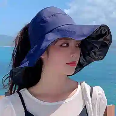 优幽兰 出门黑胶户外防紫外线大帽檐韩版大檐可扎马尾蝴蝶结点缀可折叠 聚酯纤维 防晒帽 女款