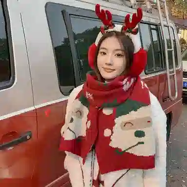 优幽兰 设计感大脸老人图案保暖针织加厚护脖子防风防寒百搭时尚 绒线围巾 女款