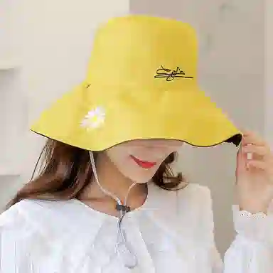 优幽兰 大帽檐户外防紫外线大头围显脸小韩版双面潮流小雏菊温柔甜美穿搭 粘纤 防晒帽 女款