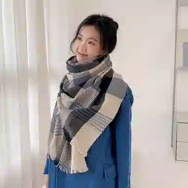 优幽兰 秋冬季格纹设计感潮流百搭休闲时尚针织加厚保暖脖套防风防寒骑行护脖子高级感 绒线围巾 男女同款情侣款