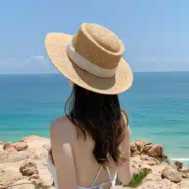 优幽兰 时尚休闲百搭夏季出游海边度假赫本风宽檐户外出行防紫外线气质优雅 纤维素材料 礼帽 男女同款情侣款