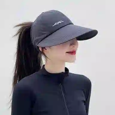 优幽兰 加大帽檐显脸小遮阳帽韩版字母刺绣纯色防紫外线太阳帽户外运动透气空顶帽可扎马尾 聚酯纤维 防晒帽 女款