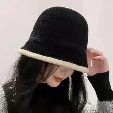 优幽兰 韩版显脸小 设计感拼色毛边防风防寒针织 韩系高级感 渔夫帽 女款