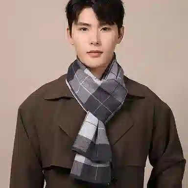 优幽兰 格子拼色显脸小针织加厚防风防寒保暖护脖小众学生 绒线围巾 男款