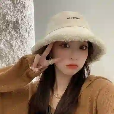 优幽兰 双面毛茸茸韩版显脸小防风防寒保暖高级感 聚酯纤维 渔夫帽 女款