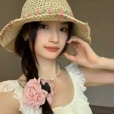 优幽兰 复古田园风花朵法式甜美编织草帽大帽檐显脸小防紫外线遮阳帽夏季海边度假沙滩帽可折叠 纤维素材料 防晒帽 女款