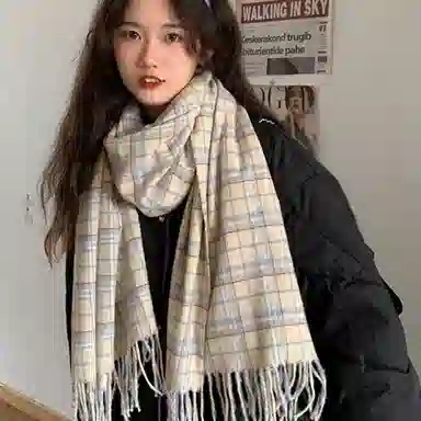 优幽兰 学生秋冬季设计感格子撞色围脖百搭休闲时尚防风防寒仿羊绒加厚保暖护脖子清新甜美 绒线围巾 男女同款情侣款