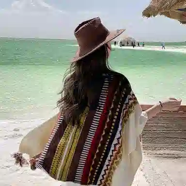 优幽兰 复古民族风仿羊绒旅游加厚保暖秋冬外搭两用御寒 披肩 女款