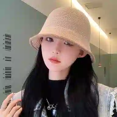 优幽兰 韩版显脸小 设计感拼色毛边防风防寒针织 韩系高级感 渔夫帽 女款