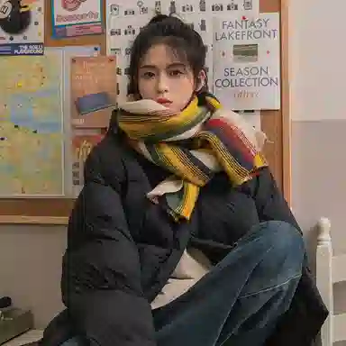 优幽兰 大牌防风防寒彩虹大蓬松经典款百搭时尚两用氛围感学生保暖小众简约 绒线围巾 披肩 女款