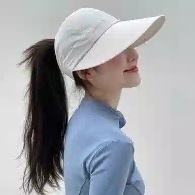 优幽兰 加大帽檐显脸小遮阳帽韩版字母刺绣纯色防紫外线太阳帽户外运动透气空顶帽可扎马尾 聚酯纤维 防晒帽 女款