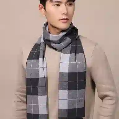 优幽兰 格子拼色显脸小针织加厚防风防寒保暖护脖小众学生 绒线围巾 男款