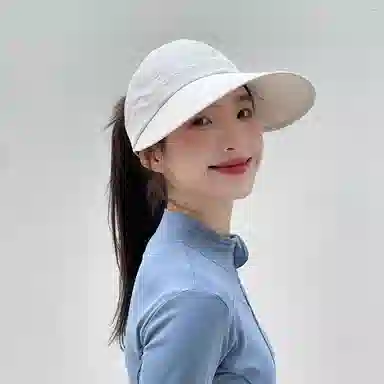 优幽兰 加大帽檐显脸小遮阳帽韩版字母刺绣纯色防紫外线太阳帽户外运动透气空顶帽可扎马尾 聚酯纤维 防晒帽 女款