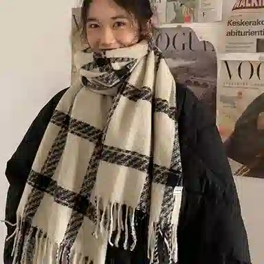 优幽兰 学生百搭简约两用多用途披肩护脖子潮防风防寒保暖休闲小众高级感 绒线围巾 男女同款情侣款