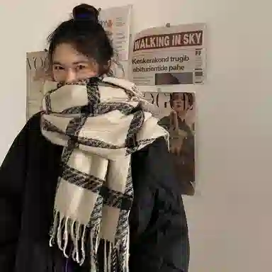 优幽兰 学生百搭简约两用多用途披肩护脖子潮防风防寒保暖休闲小众高级感 绒线围巾 男女同款情侣款