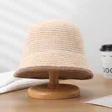 优幽兰 韩版显脸小 设计感拼色毛边防风防寒针织 韩系高级感 渔夫帽 女款