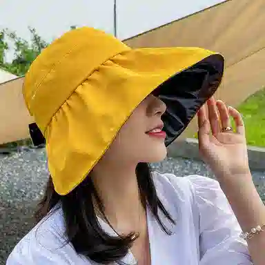 优幽兰 休闲黑胶韩版大头围显脸小旅游沙滩实用防紫外线开车骑车时髦高级感 聚酯纤维 防晒帽 女款