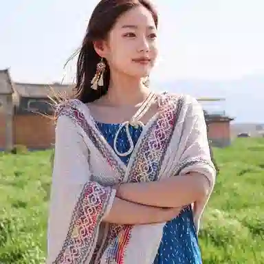 优幽兰 民族风针织流苏披风小众设计感彩色保暖斗篷外套云南川西旅游度假拍照打卡穿搭 聚酯纤维 披肩 女款