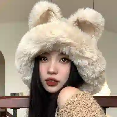 优幽兰 帽子百搭时尚毛线帽软糯可爱针织帽大头围设计感毛绒帽加厚冷帽防保暖包头帽护耳 羊驼毛 绒线帽 女款