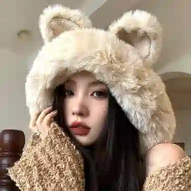 优幽兰 帽子百搭时尚毛线帽软糯可爱针织帽大头围设计感毛绒帽加厚冷帽防保暖包头帽护耳 羊驼毛 绒线帽 女款