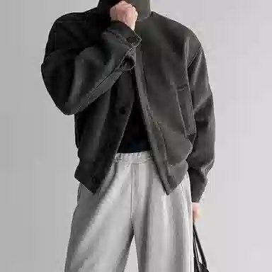 我是大卫 加厚立领毛呢宽松百搭保暖夹克外套 男女同款