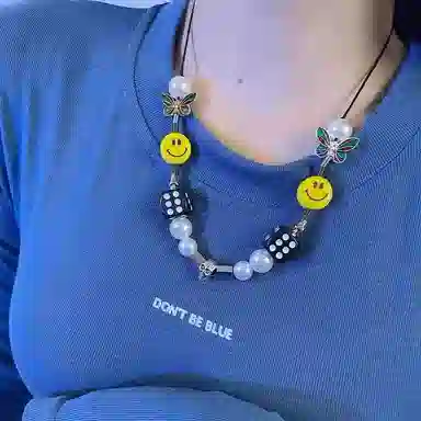 琅风 蝴蝶笑脸链饰搞怪设计感百搭休闲长度可调节 钛钢 项链 男女同款情侣款