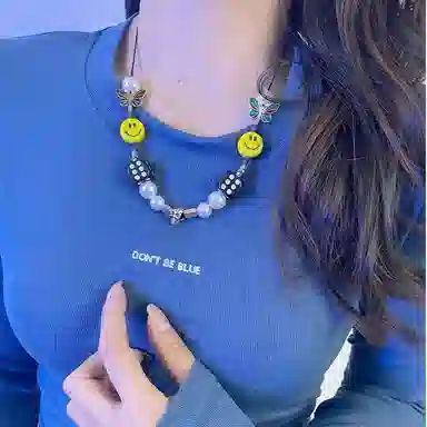 琅风 蝴蝶笑脸链饰搞怪设计感百搭休闲长度可调节 钛钢 项链 男女同款情侣款