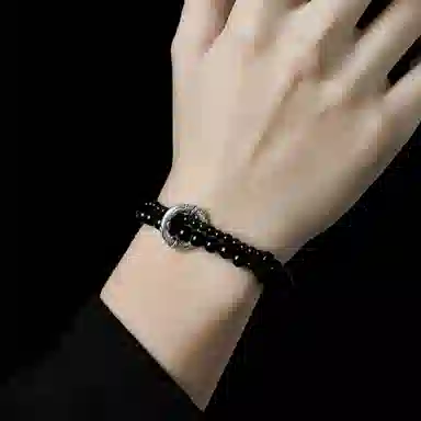 琅风 如鱼得水双层平安扣国潮风流设计感学生 手饰品 黑曜石 玉石手串 男款