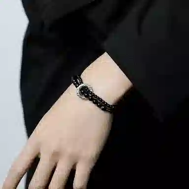 琅风 如鱼得水双层平安扣国潮风流设计感学生 手饰品 黑曜石 玉石手串 男款