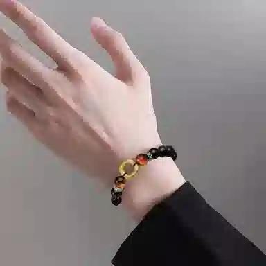 琅风 龙纹平安扣黑曜石国风有质感低调 虎眼石 手串 男款