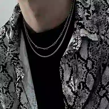 琅风 双层竹节链饰质感百搭高级气质可调节 钛钢 项链 男款