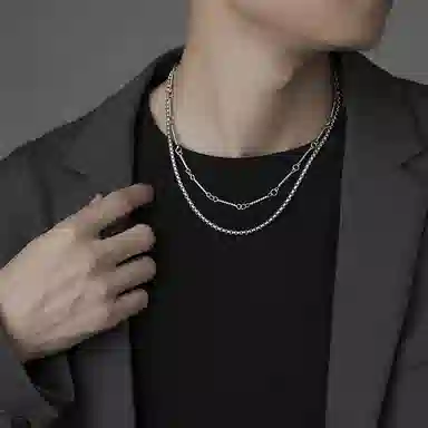 琅风 双层竹节链饰质感百搭高级气质可调节 钛钢 项链 男款