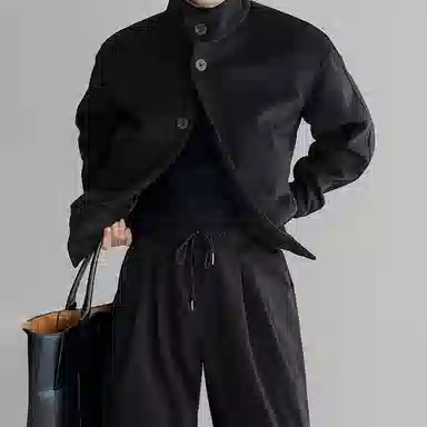 我是大卫 加厚立领毛呢宽松百搭保暖夹克外套 男女同款