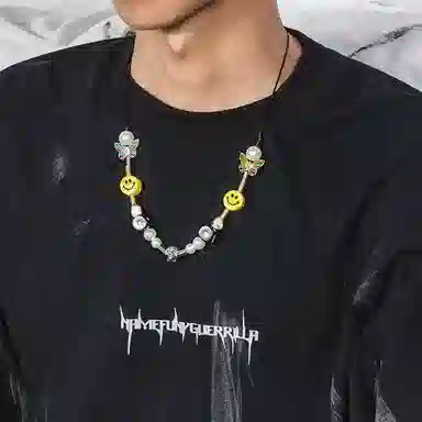 琅风 蝴蝶笑脸链饰搞怪设计感百搭休闲长度可调节 钛钢 项链 男女同款情侣款