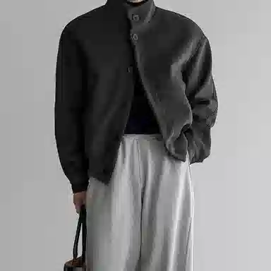 我是大卫 加厚立领毛呢宽松百搭保暖夹克外套 男女同款