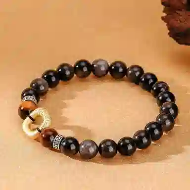 琅风 龙纹平安扣黑曜石国风有质感低调 虎眼石 手串 男款