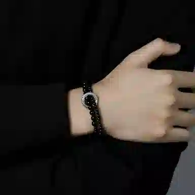 琅风 如鱼得水双层平安扣国潮风流设计感学生 手饰品 黑曜石 玉石手串 男款