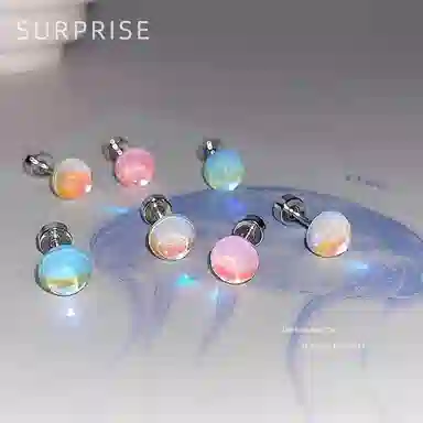 余笙情 闪耀华子 气质简约小众设计高级感 光面立体璀璨爆闪锆石彩色多巴胺日常百搭小巧耳饰 小众百搭 合金 耳钉 男女同款情侣款