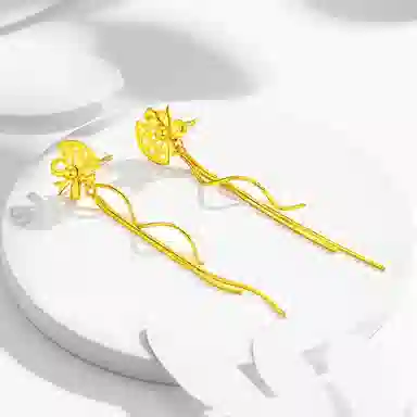 中国珠宝 蝴蝶结彩带耳饰  在逃公主时尚单品 甜美可爱 森系小清新 浪漫唯美 珍贵奢华 轻奢高级感 足金 按克计价 黄金耳环 女款